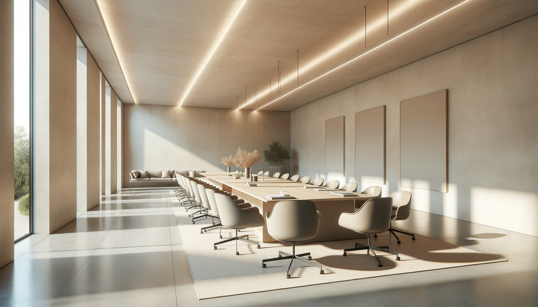 Modern conference room with warm natural lighting