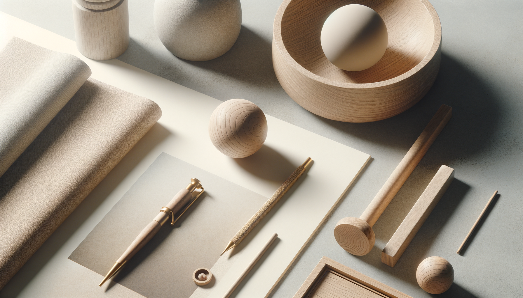 Wooden objects and stationery flatlay